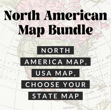 NORTH AMERICAN BUNDLE - North America Map, USA Map, & A State Map Table Size Coloring Sheets